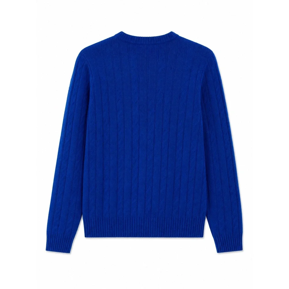Abercrombie & Fitch Mens L 100% Cashmere Cable Knit Sweater Blue Moose Crewneck